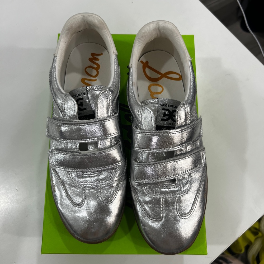 Sam Edelman Women’s Silver Velcro Sneakers with Gum Sole, Talia, size 8.5 - Picture 4 of 7